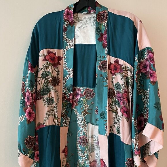 Sandro Kimono Jacket Color Printed Blocked Floral Size 36 - Picture 5 of 12